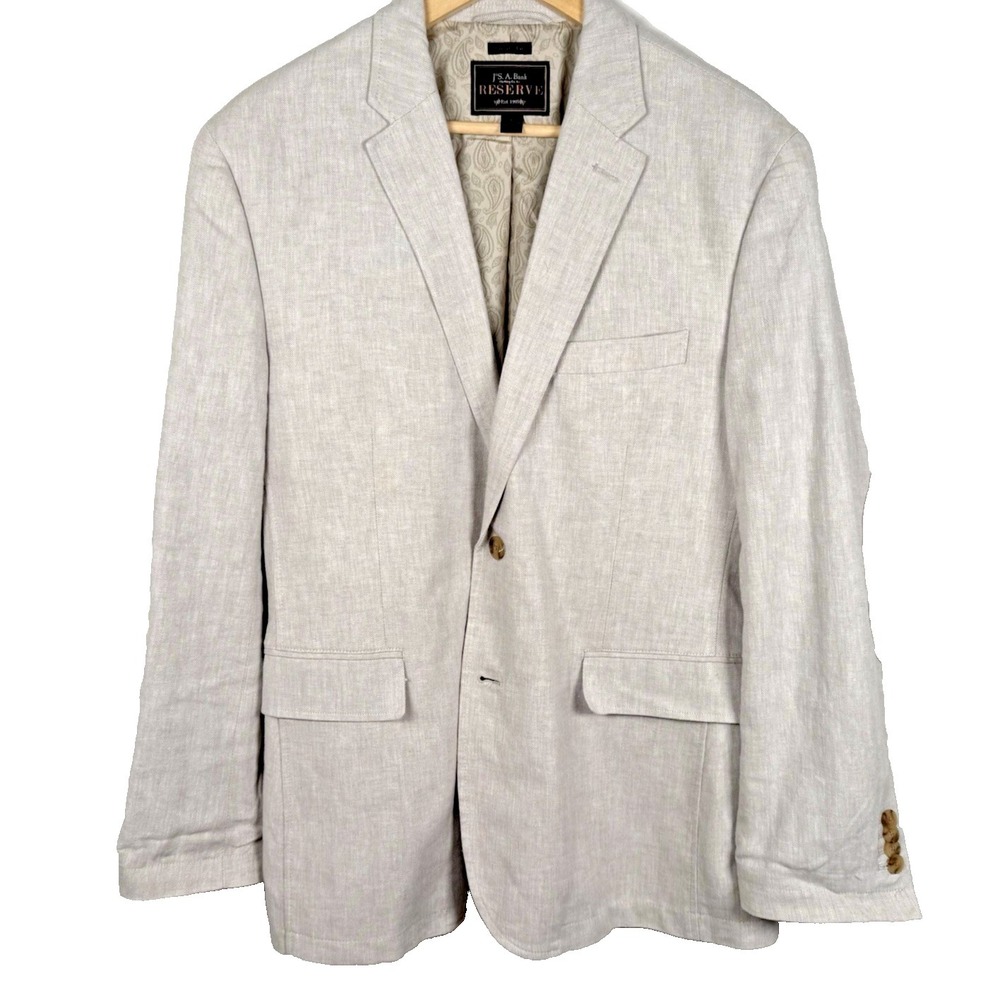 Jos A. Bank Reserve Blazer Mens Large Tailored Fit Linen Cotton Sport Coat Beige